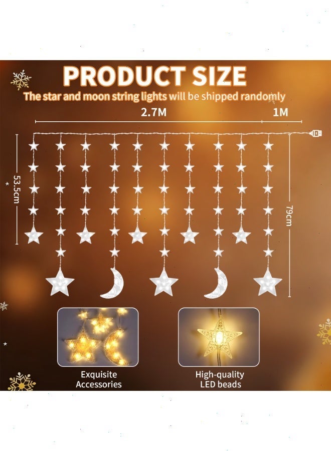 Ramadan Lights, Star Moon Curtain Lights, USB Powered Eid Mubarak Lights 8 Lighting Modes Ramadan Decorations for Home - Image 2